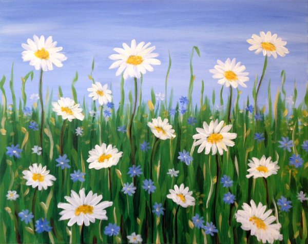 Ромашковое поле мультяшное