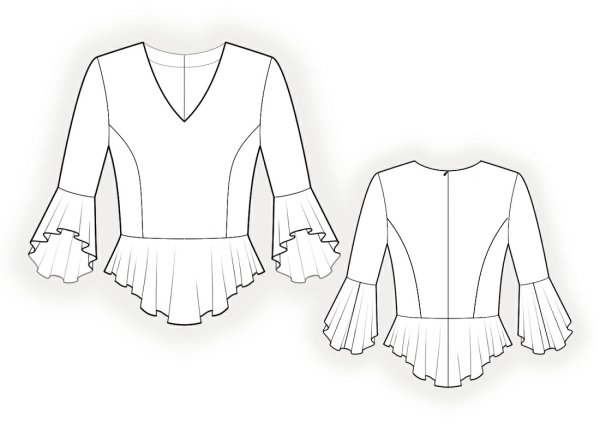 Технический эскиз блузки с воланом