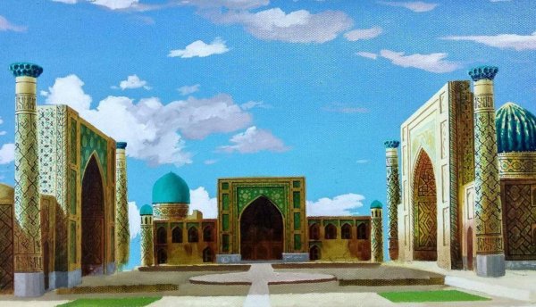 Площадь Регистан в Самарканде рисунок