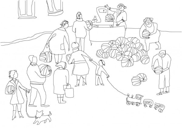 Люди в очереди рисунок