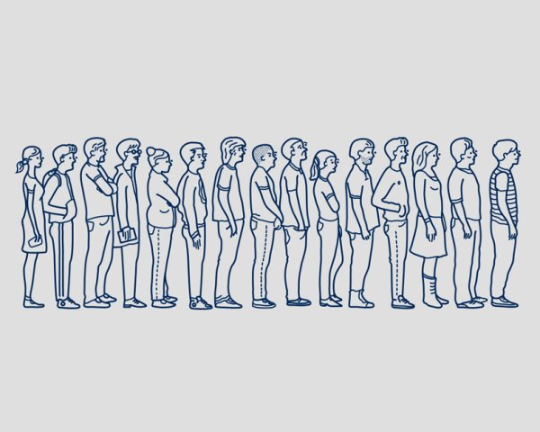 Силуэты людей стоящих в очереди