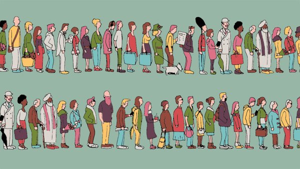 Люди в очереди рисунок