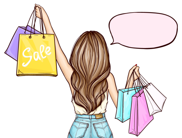 Поп арт иллюстрации девушки шоппинг