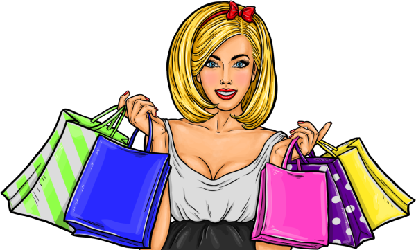 Рисованные девушки с пакетами