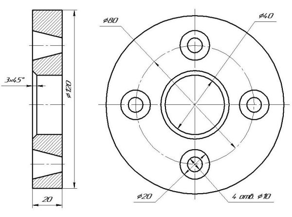 Соединение половины вида спереди с половиной фронтального разреза