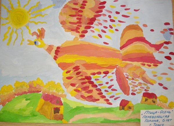 Рисование птица осень