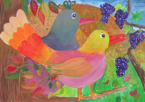 Птица осенняя гуашью