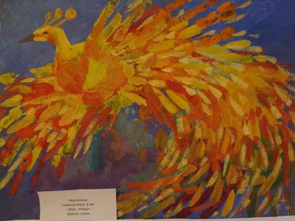 Сказочная птица гуашью