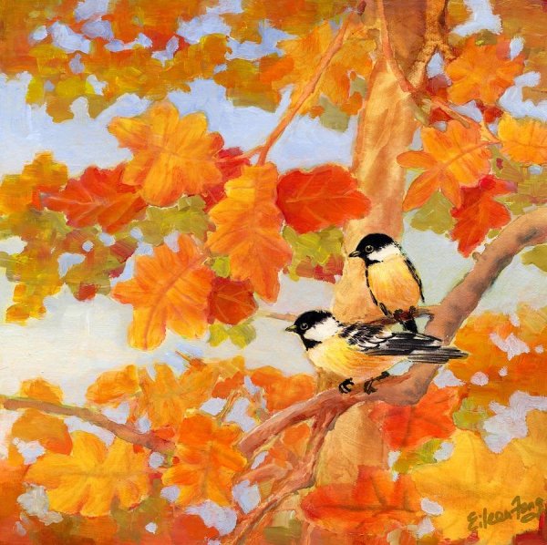 Осенние листья и птицы