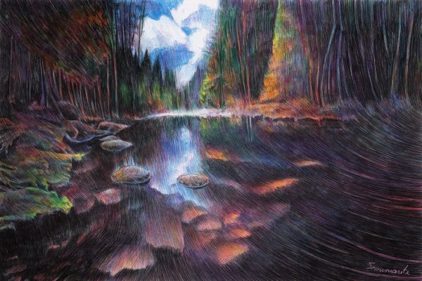 Пейзаж цветными ручками