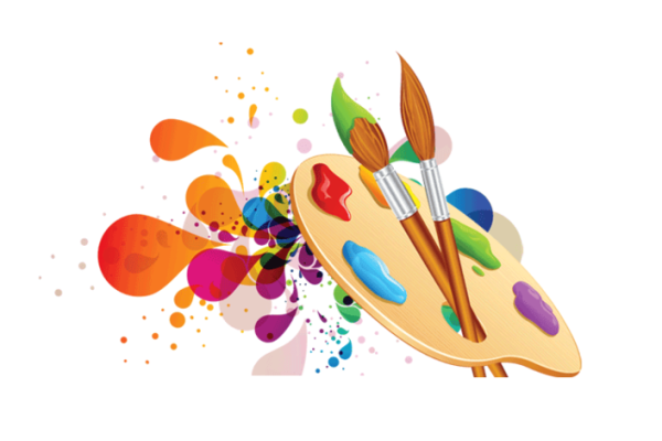 Кисти и краски на белом фоне