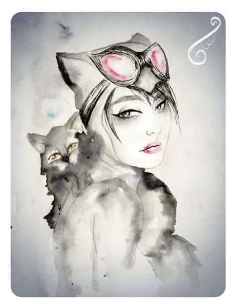 Девушка с кошкой рисунок