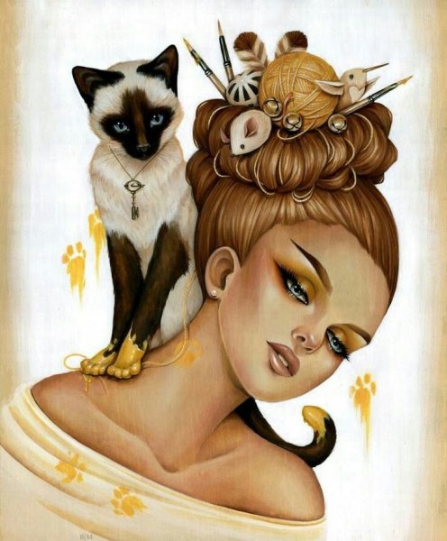 Девушка с сиамской кошкой