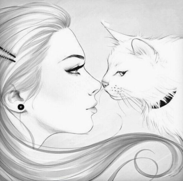 Нарисовать девушку кошку