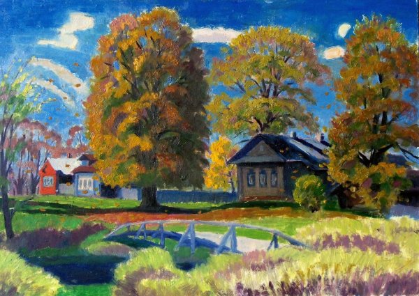 Живопись сельский осенний пейзаж