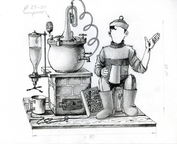 Самогонный аппарат нарисованный