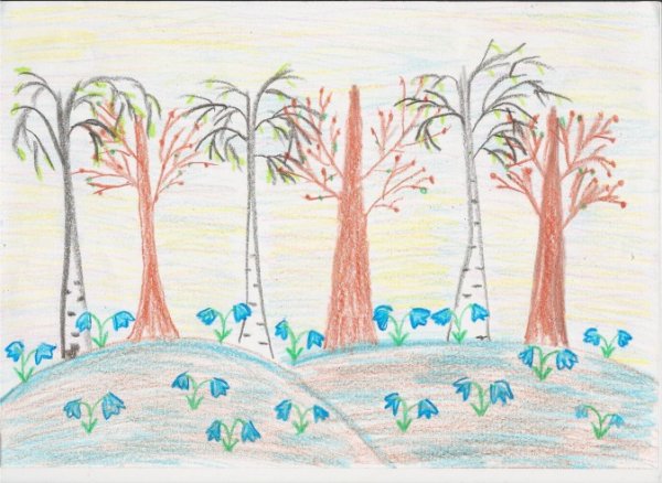 Рисование карандашами Весна в первом классс