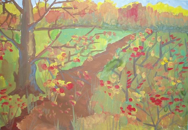 Пейзажи средней полосы России осень в детских рисунках