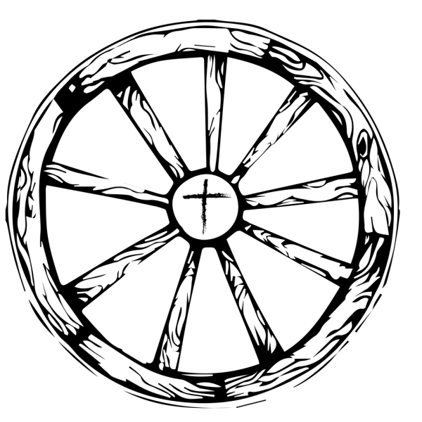 Колесо от телеги черно белое