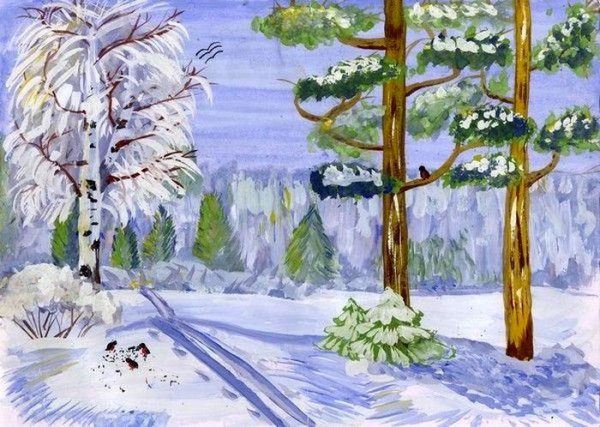 Зимний лес рисунок