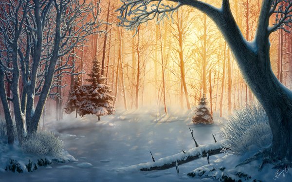 Лес зима арт
