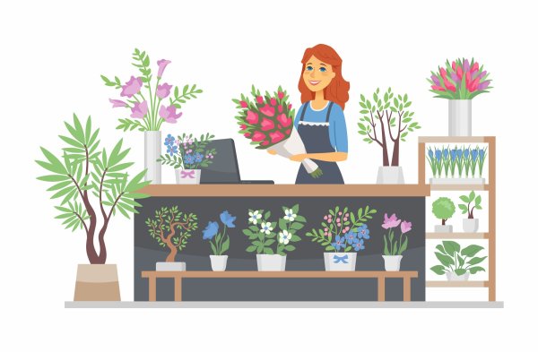 Иллюстрация для детей цветочный магазин