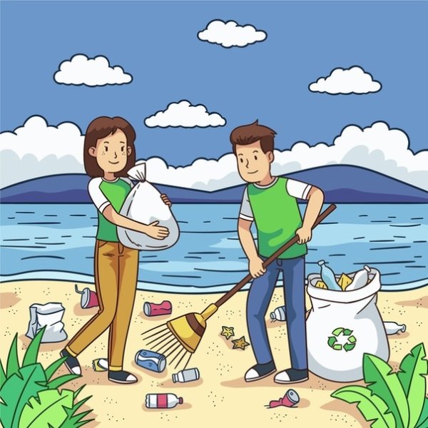 Дети убирают мусор