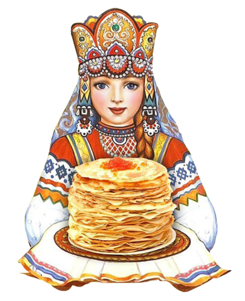 Девушка с блинами на Масленицу