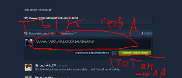 Как написать комментарий в стиме