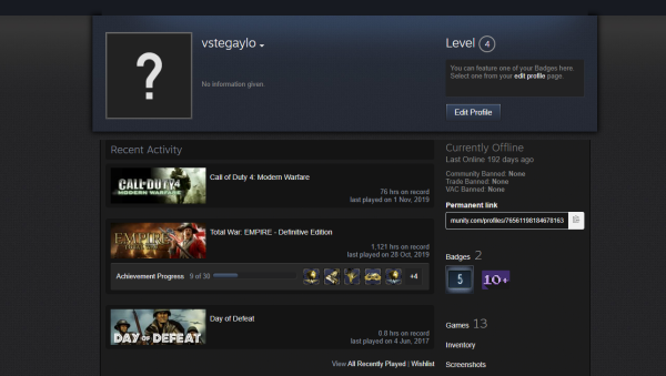 Профиль аккаунта стим