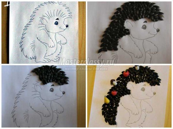 Аппликация Ежик из семечек