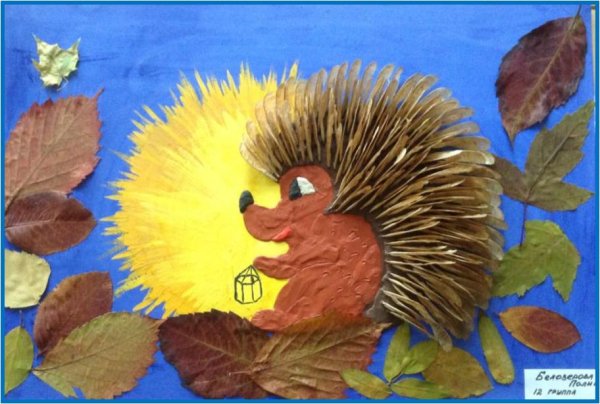 Поделка в садик Ежик из листьев