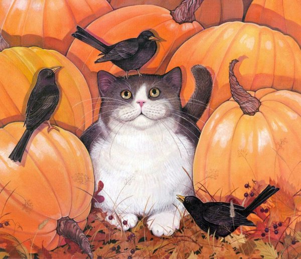 Осенние коты живопись