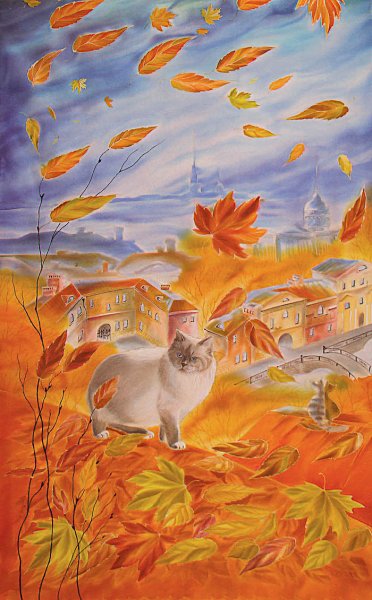 Картина кошка осень