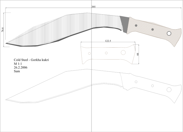 Кукри мачете чертеж с размерами