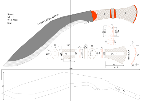 Непальский кукри чертеж с размерами