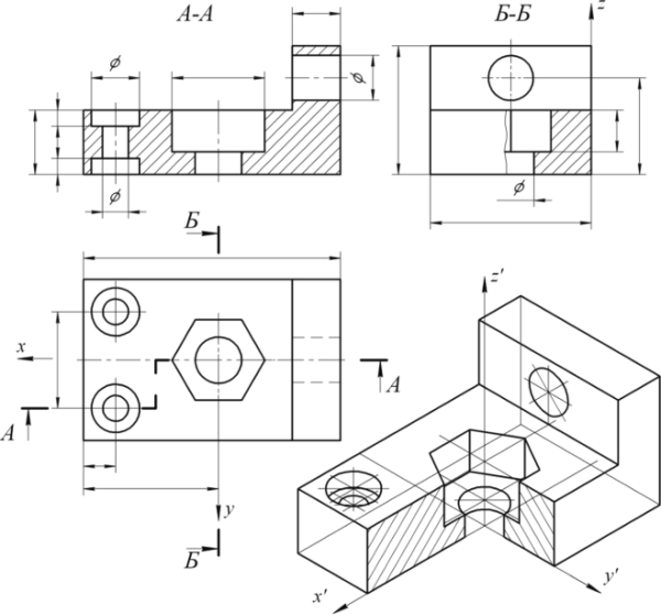 Чертеж детали призматической формы