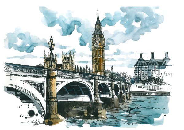 Биг-Бен Лондон акварель