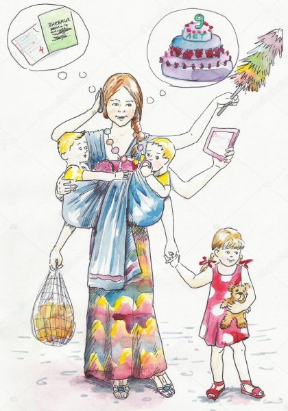 Многодетная мама рисунок