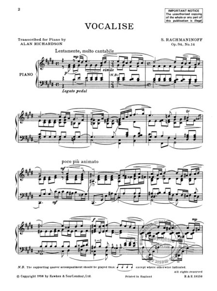 Рахманинов Вокализ Ноты для фортепиано