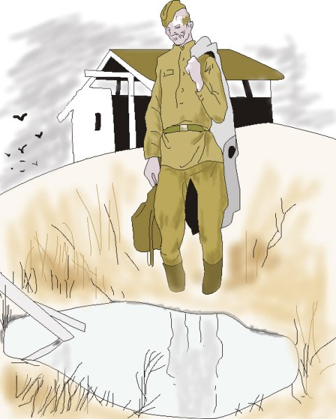 Солдат идет по дороге