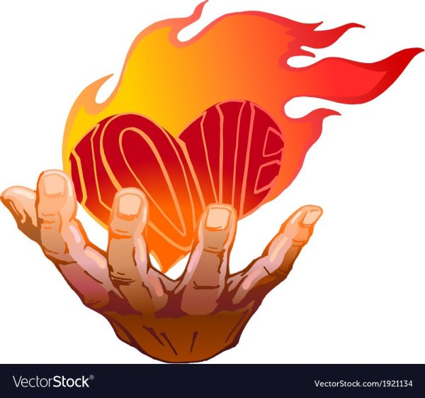 Горящее сердце в руках