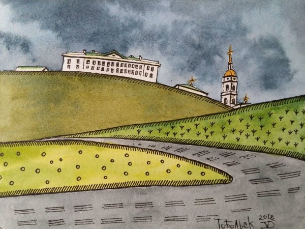 Тобольский Кремль акварелью