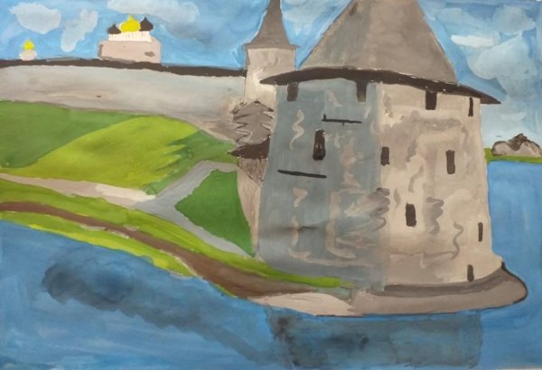 Псковский Кремль рисунок гуашью