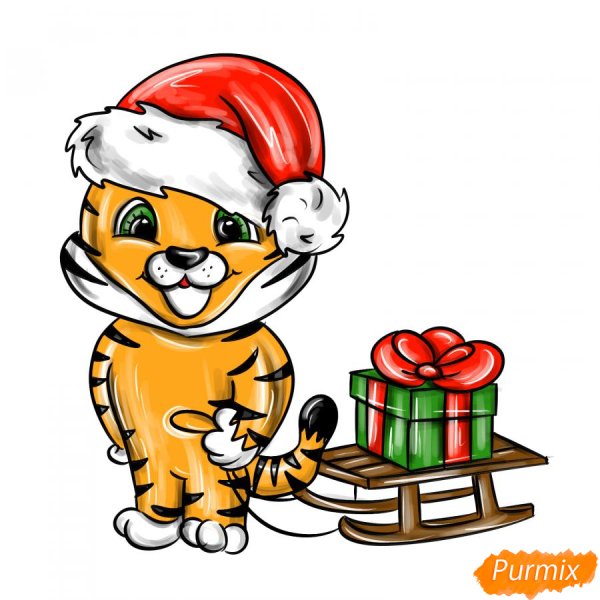 Новогодний тигр рисунок