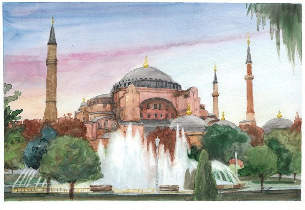 София Стамбул мечеть акварель