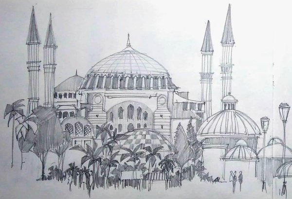 Стамбул рисунок карандашом