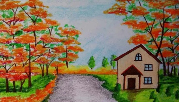 Рисование осенний домик