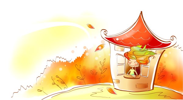 Домик мультяшный осенью