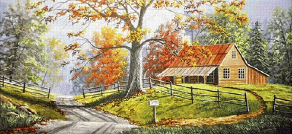 Деревенский домик осенью рисунок